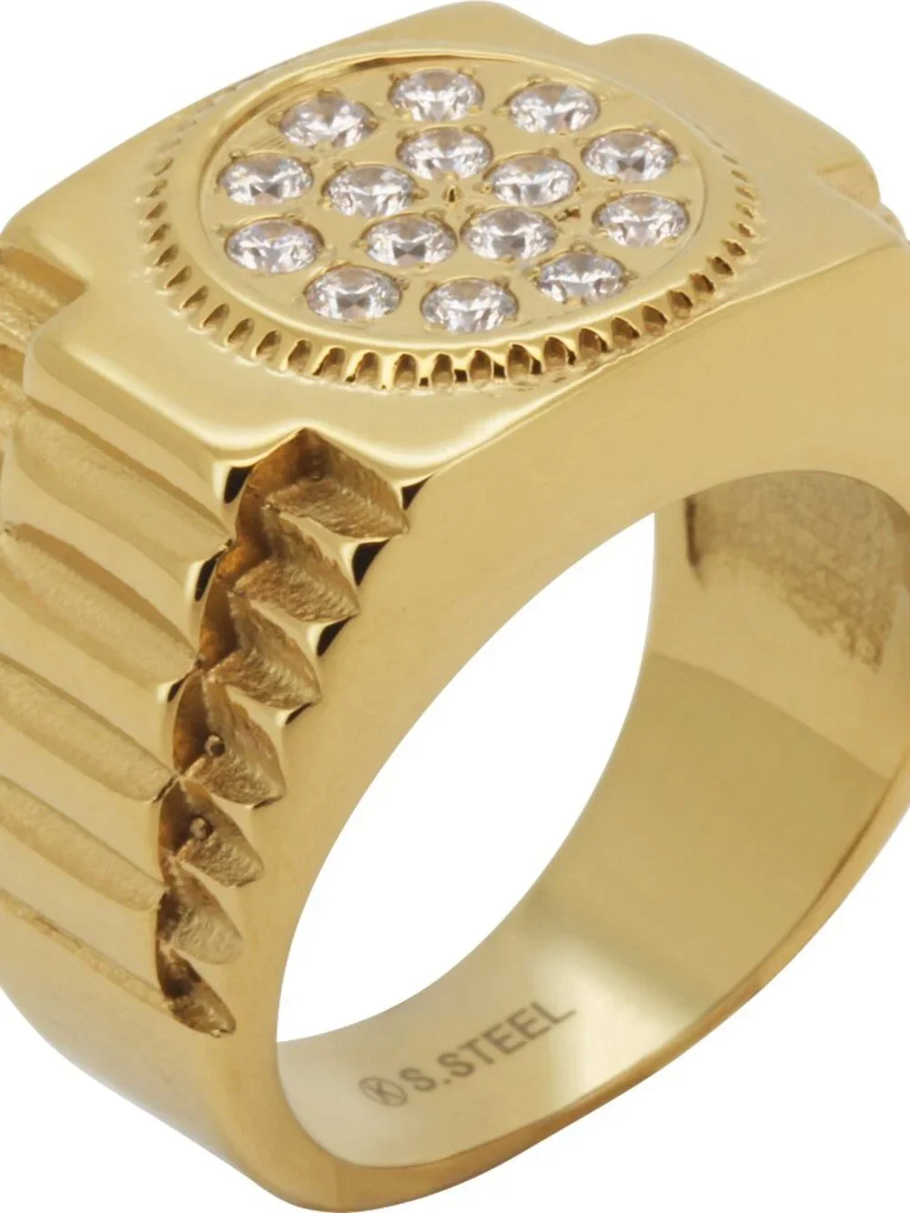 316L Stainless Steel 18k Gold Plated AAA Cubic Zirconia Pavé Cluster Signet Ring